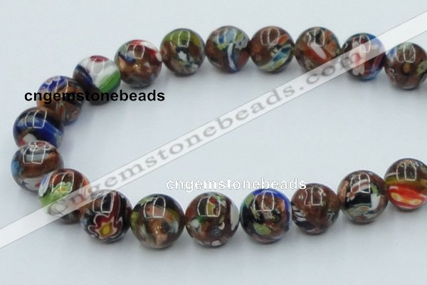 CLG543 16 inches 14mm round goldstone & lampwork glass beads