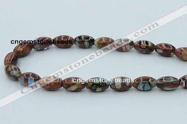 CLG546 16 inches 10*14mm rice goldstone & lampwork glass beads