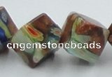 CLG548 16 inches 10*10mm cube goldstone & lampwork beads