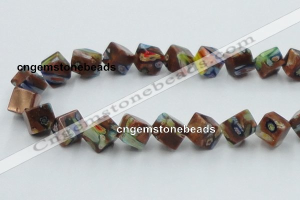 CLG548 16 inches 10*10mm cube goldstone & lampwork beads