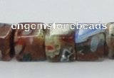 CLG549 16 inches 8*8mm cube goldstone & lampwork glass beads