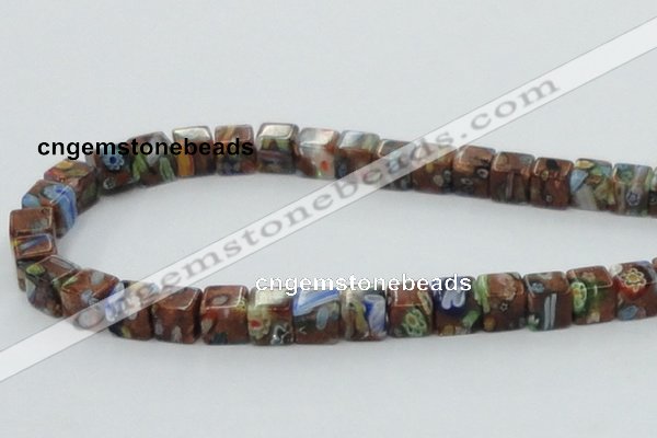 CLG549 16 inches 8*8mm cube goldstone & lampwork glass beads