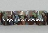 CLG550 16 inches 8*8mm cube goldstone & lampwork glass beads