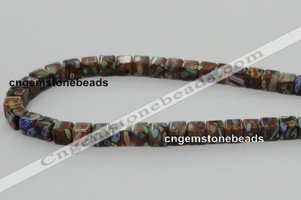 CLG550 16 inches 8*8mm cube goldstone & lampwork glass beads