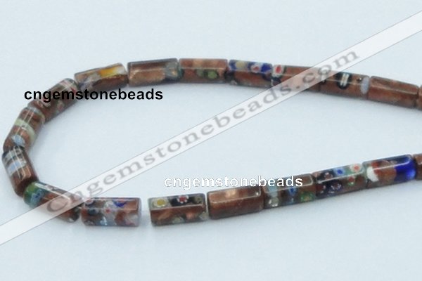 CLG551 16 inches 8*16mm faceted cylinder goldstone & lampwork beads