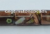 CLG552 16 inches 10*15mm faceted cylinder goldstone & lampwork beads