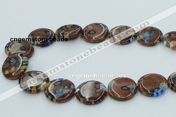 CLG555 16 inches 20mm flat round goldstone & lampwork glass beads