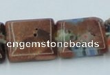 CLG556 16 inches 14*14mm square goldstone & lampwork glass beads