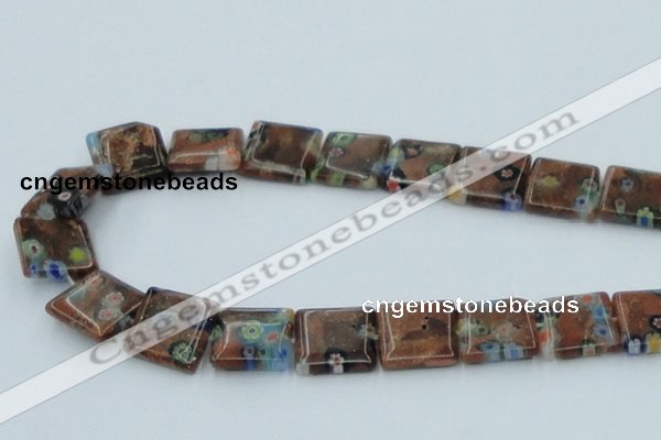 CLG556 16 inches 14*14mm square goldstone & lampwork glass beads