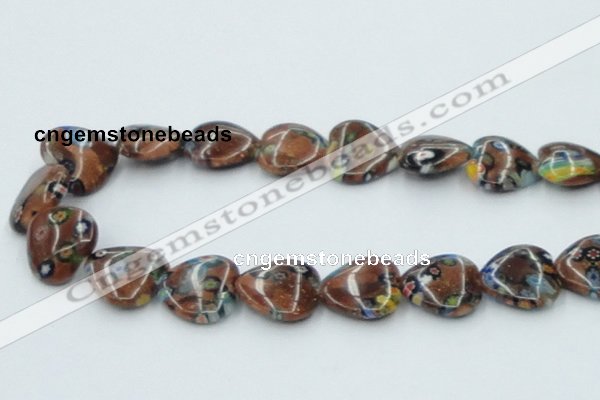 CLG558 16 inches 18*18mm heart goldstone & lampwork glass beads