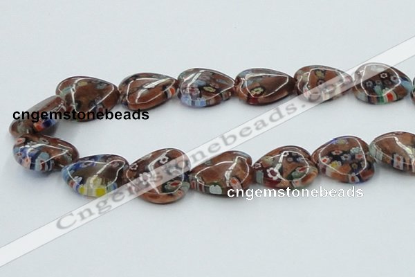 CLG559 16 inches 20*20mm heart goldstone & lampwork glass beads