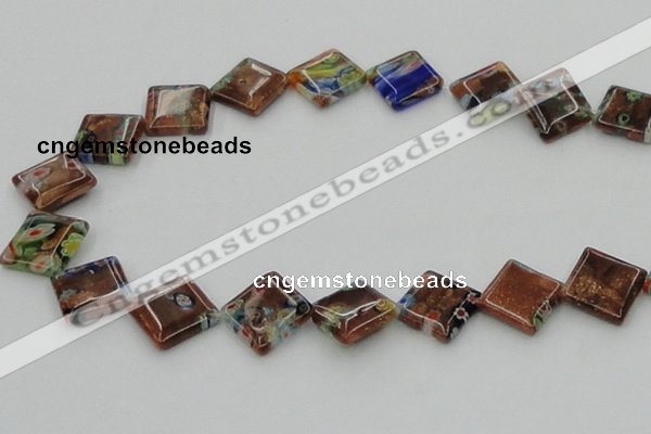 CLG560 16 inches 15*15mm diamond goldstone & lampwork glass beads