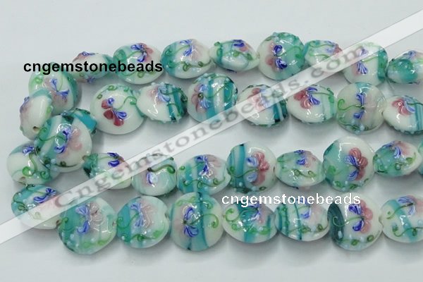 CLG819 15.5 inches 20mm flat round lampwork glass beads wholesale