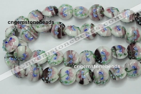 CLG820 15.5 inches 20mm flat round lampwork glass beads wholesale