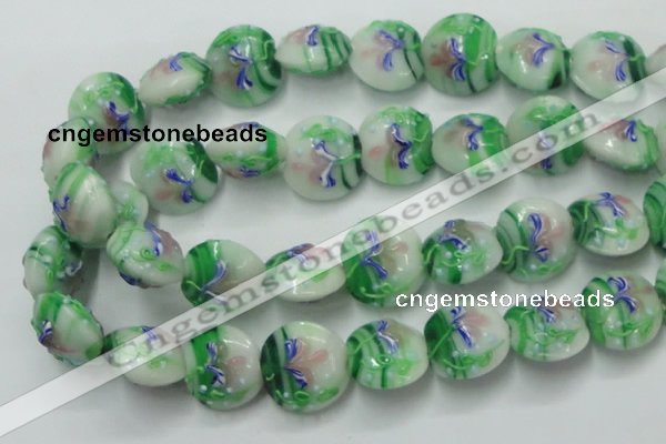 CLG821 15.5 inches 20mm flat round lampwork glass beads wholesale