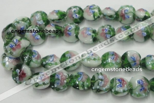 CLG825 15.5 inches 20mm flat round lampwork glass beads wholesale