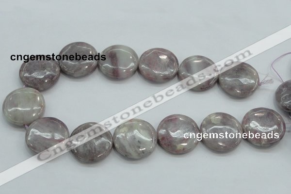 CLI58 15.5 inches 30mm flat round natural lilac jasper beads wholesale