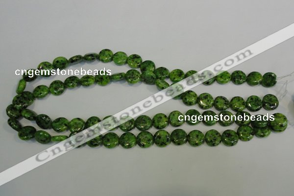 CLJ312 15.5 inches 12mm flat round dyed sesame jasper beads wholesale