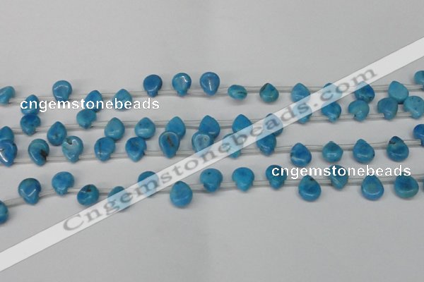 CLR448 Top drilled 8*10mm flat teardrop dyed larimar gemstone beads