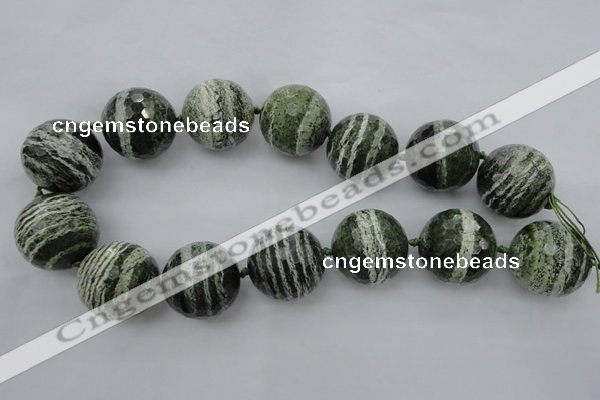 CLS11 15.5 inches 30mm faceted round large green silver line jasper beads