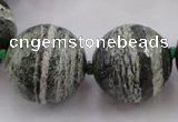 CLS112 15.5 inches 25mm faceted round large green silver line jasper beads