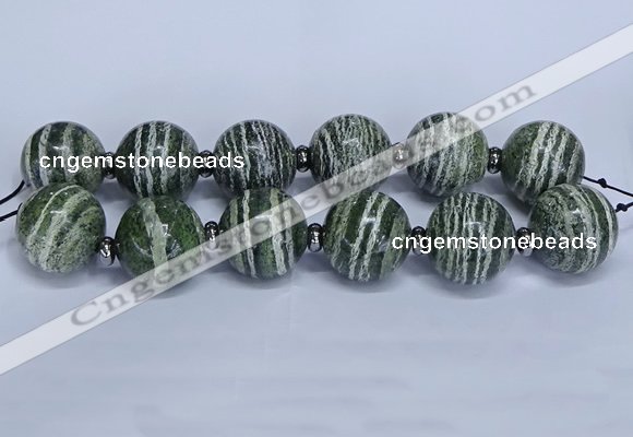 CLS254 7.5 inches 30mm round large green silver line jasper beads