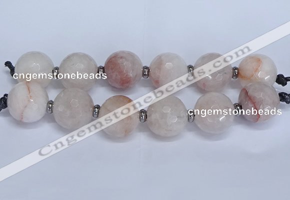 CLS350 7.5 inches 30mm faceted round large pink quartz beads