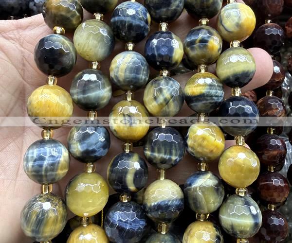 CLS451 15 inches 16mm faceted round golden & blue tiger eye beads