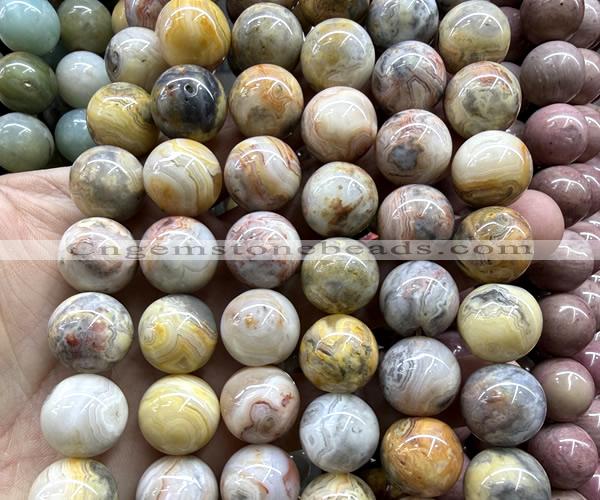 CLS618 15 inches 16mm round yellow crazy lace agate beads
