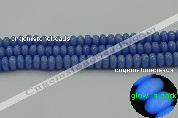 CLU127 15.5 inches 6*10mm rondelle blue luminous stone beads