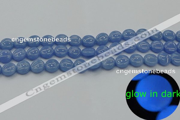 CLU131 15.5 inches 10mm flat round blue luminous stone beads