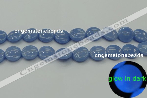 CLU134 15.5 inches 16mm flat round blue luminous stone beads