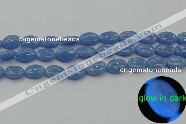 CLU141 15.5 inches 10*14mm oval blue luminous stone beads