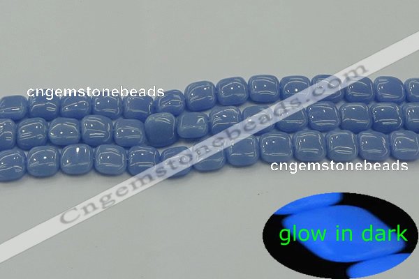 CLU151 15.5 inches 10*10mm square blue luminous stone beads