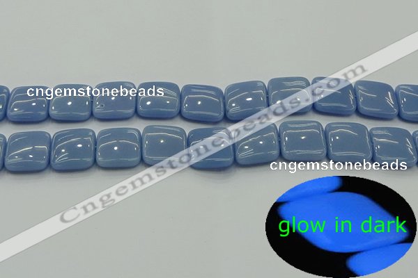 CLU154 15.5 inches 16*16mm square blue luminous stone beads