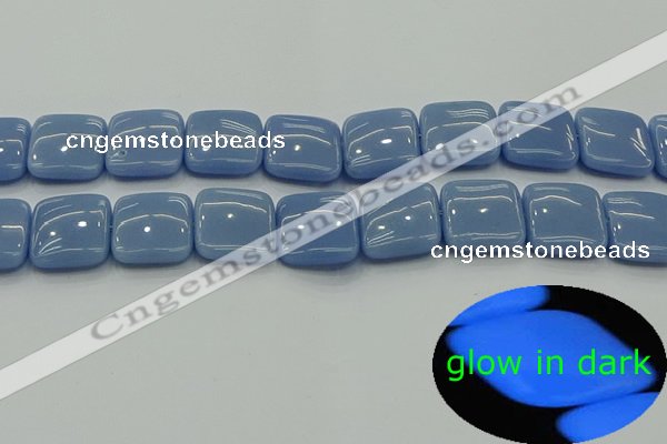 CLU155 15.5 inches 18*18mm square blue luminous stone beads