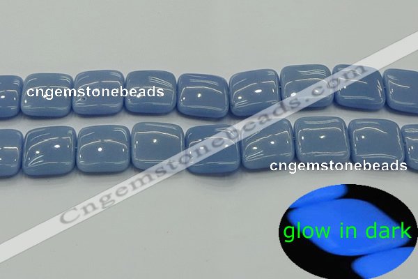 CLU156 15.5 inches 20*20mm square blue luminous stone beads