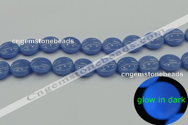 CLU174 15.5 inches 16mm flat round blue luminous stone beads