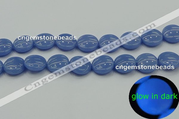 CLU175 15.5 inches 18mm flat round blue luminous stone beads