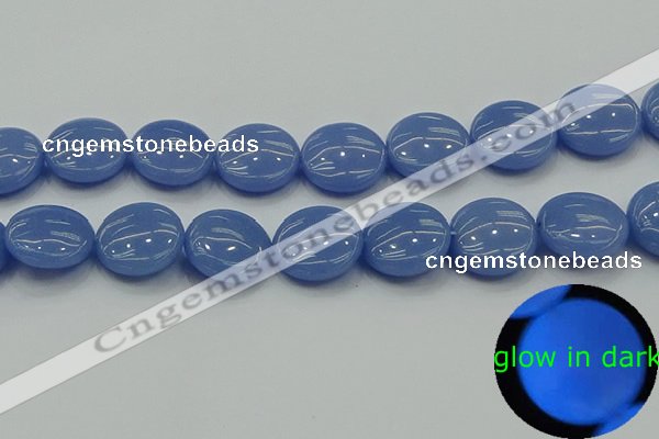 CLU176 15.5 inches 20mm flat round blue luminous stone beads