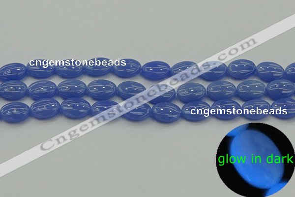 CLU181 15.5 inches 10*14mm oval blue luminous stone beads