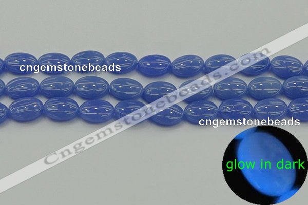 CLU182 15.5 inches 12*16mm oval blue luminous stone beads