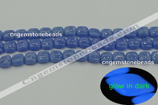 CLU191 15.5 inches 10*10mm square blue luminous stone beads