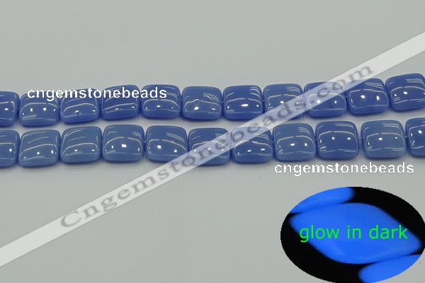 CLU193 15.5 inches 14*14mm square blue luminous stone beads