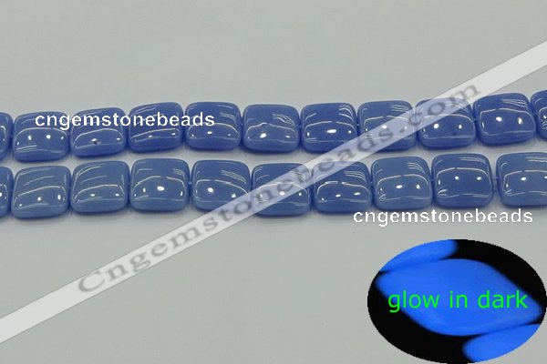 CLU194 15.5 inches 16*16mm square blue luminous stone beads