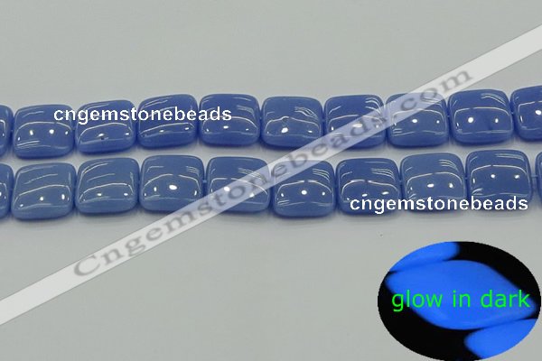 CLU195 15.5 inches 18*18mm square blue luminous stone beads