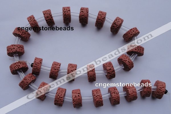 CLV25 15.5 inches 7*15mm coin shape red natural lava beads wholesale