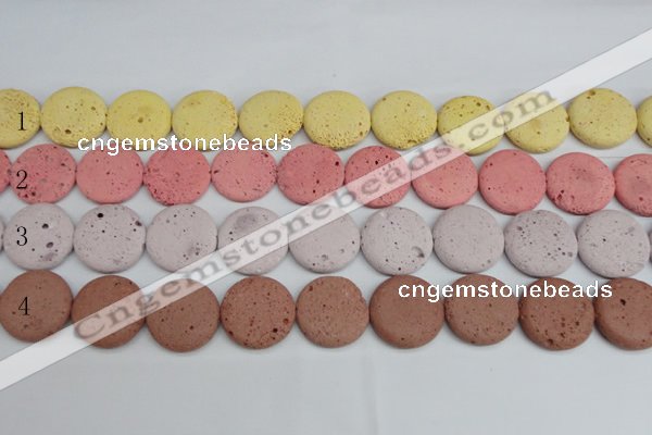 CLV307 15.5 inches 24mm flat round lava beads wholesale