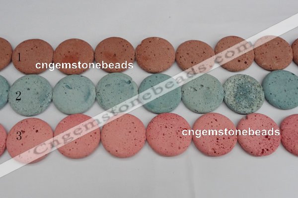 CLV308 15.5 inches 30mm flat round lava beads wholesale