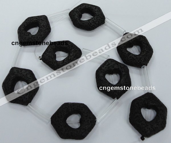 CLV44 15.5 inches 26*33mm hexagon black natural lava beads wholesale